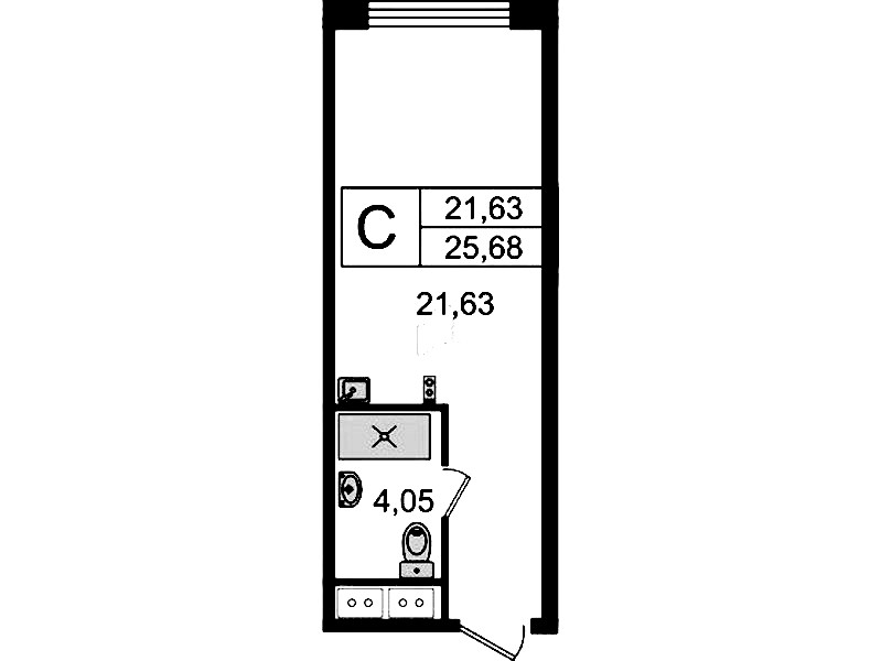 Квартира студия 25.68 м², 5/14 эт., Комплекс апартаментов «Ladozhsky Avenir»